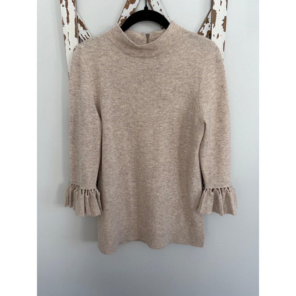 Kinross Cashmere‎ Pleat Sleeve Zip Beige Size Medium